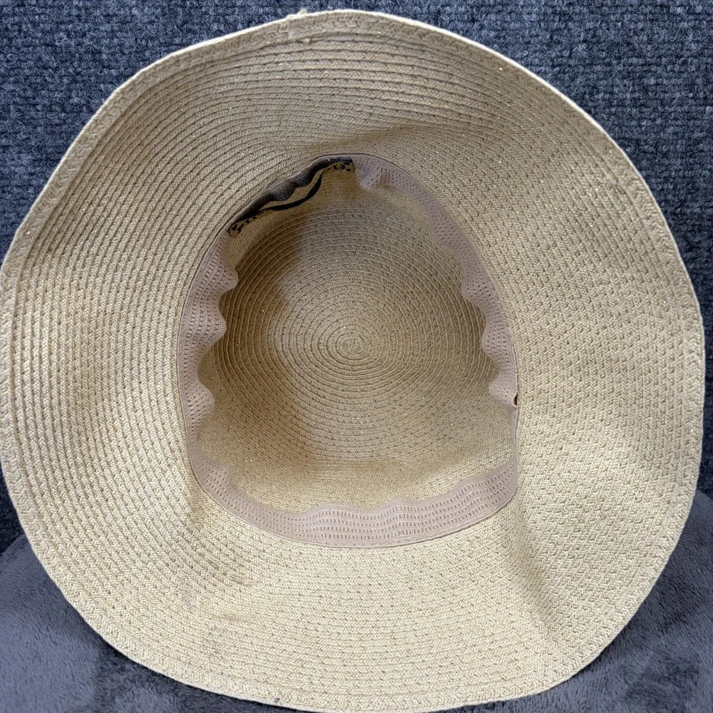 Flora Bella Bucket Hat Women One Size Cream Woven Straw Wide Brim Bow Summer Hat